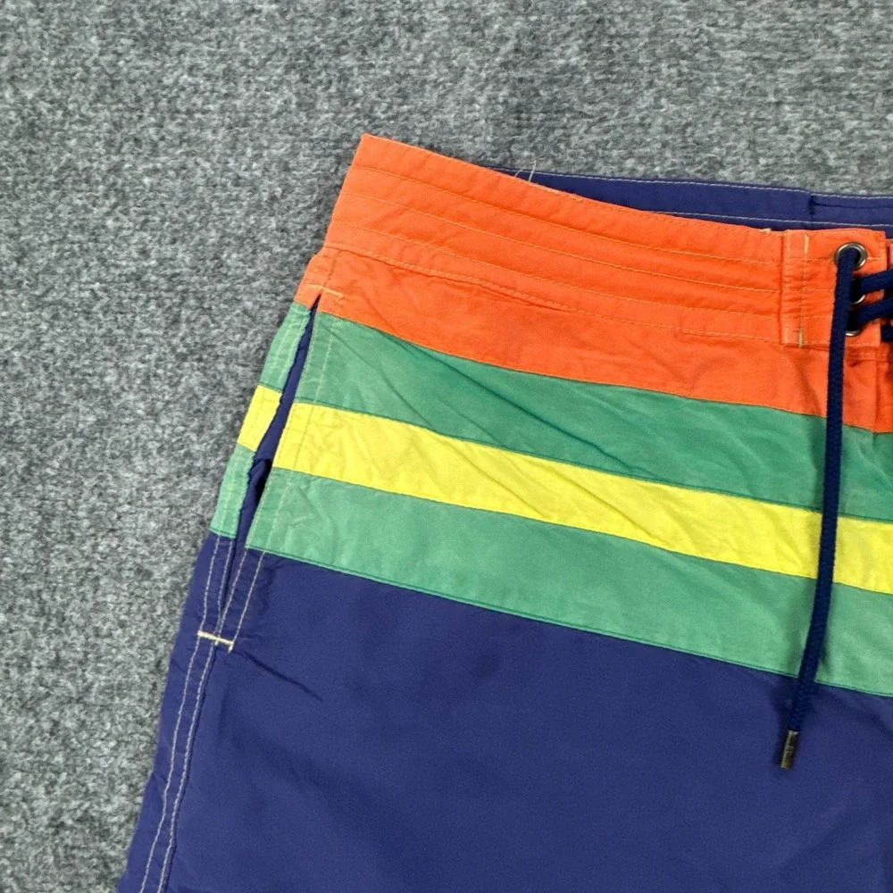 Polo Ralph Lauren Board Shorts Mens 34 Blue Striped Swim Trunks Lined Drawstring